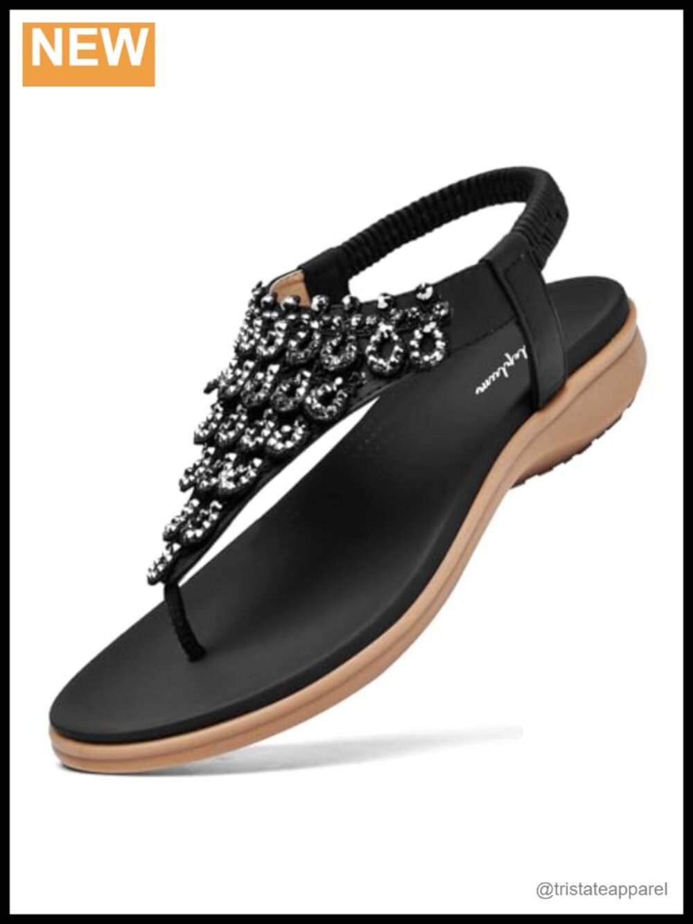 Arch Support Rhinestone T-Strap Slingback Flat Sandals